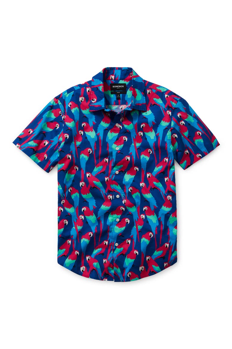 Rivie Slim Fit Parrots Short Sleeve Stretch Button-Up Shirt, Alternate, color, PARROTS - NEW INDIGO
