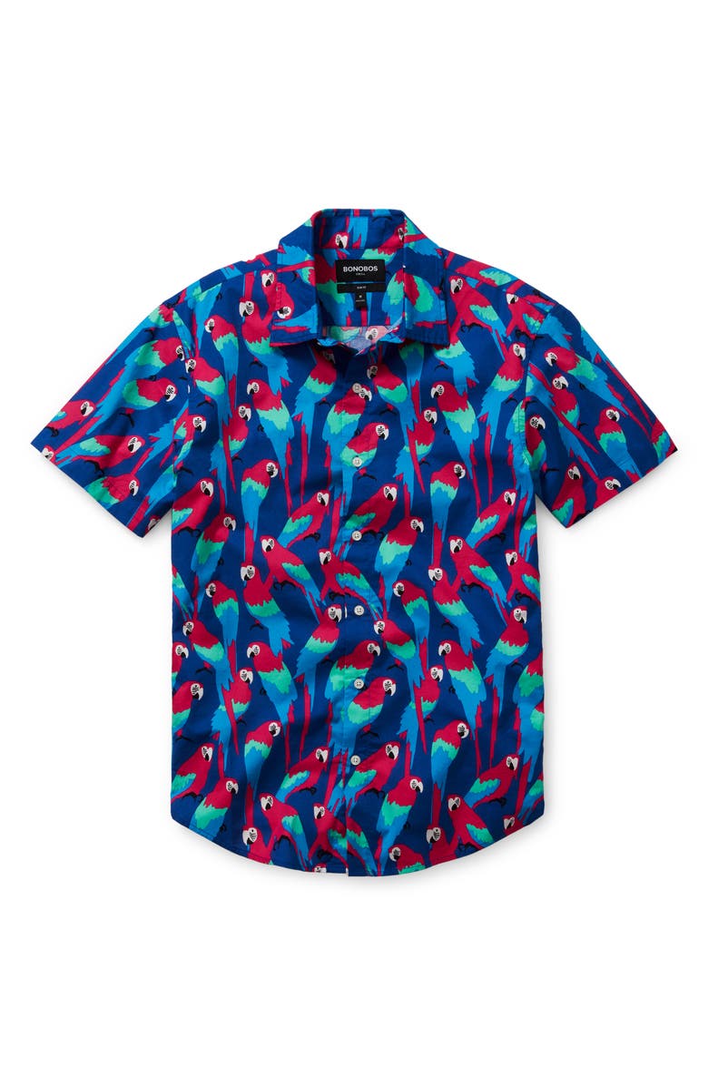 Bonobos Rivie Slim Fit Parrots Short Sleeve Stretch Button-Up Shirt, Alternate, color, 