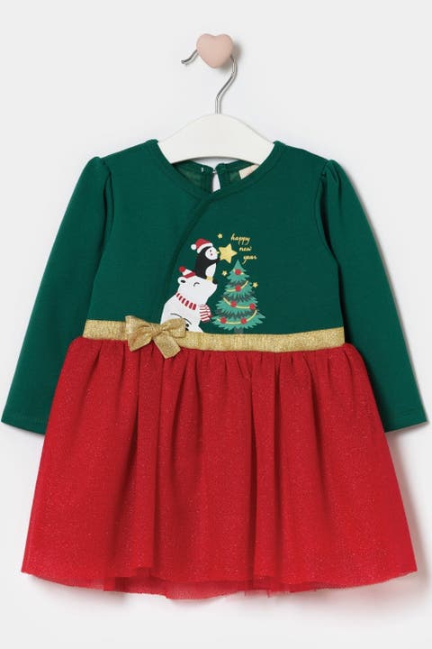 Betty Baby Girls’ Christmas Tree Print Tulle Dress