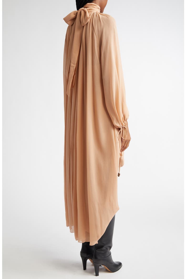 Long Sleeve Silk Georgette Dress, Alternate, color, SAND BROWN