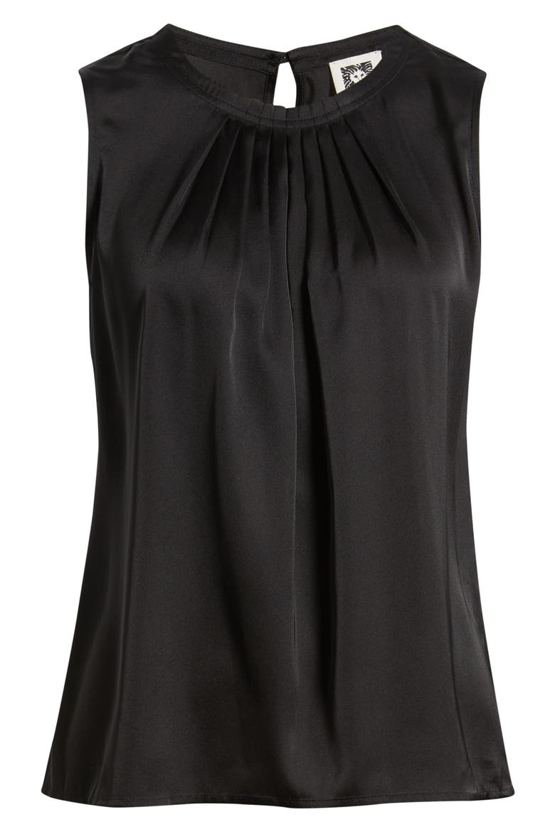 Pleated Jewel Neck Sleeveless Top, Alternate, color, ASPHALT