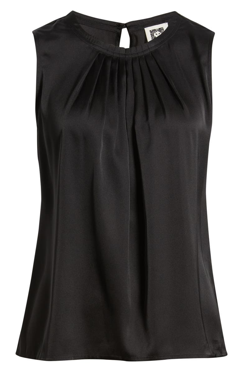 Anne Klein Pleated Jewel Neck Sleeveless Top, Alternate, color, Asphalt