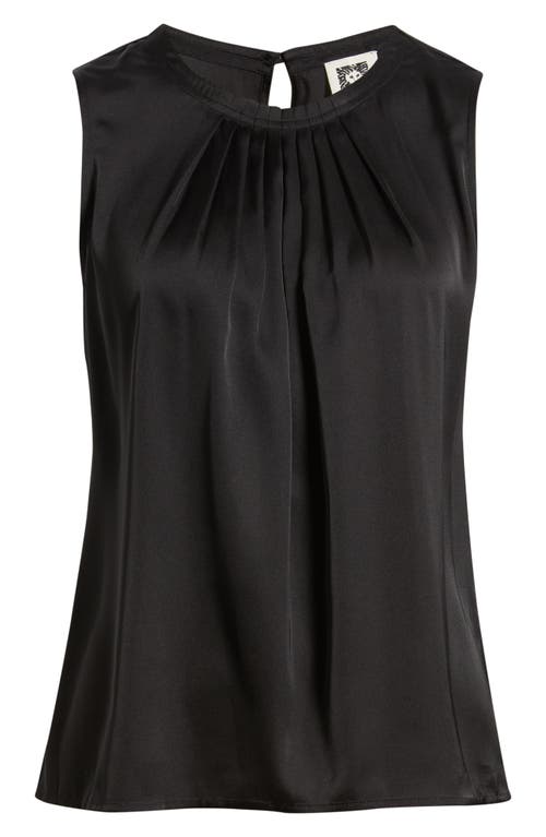 Anne Klein Pleated Jewel Neck Sleeveless Top In Black