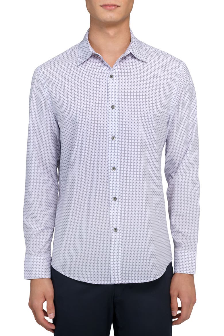 Slim Fit Neat Medallion Print Performance Button-Up Shirt, Main, color, WHITE/ RED