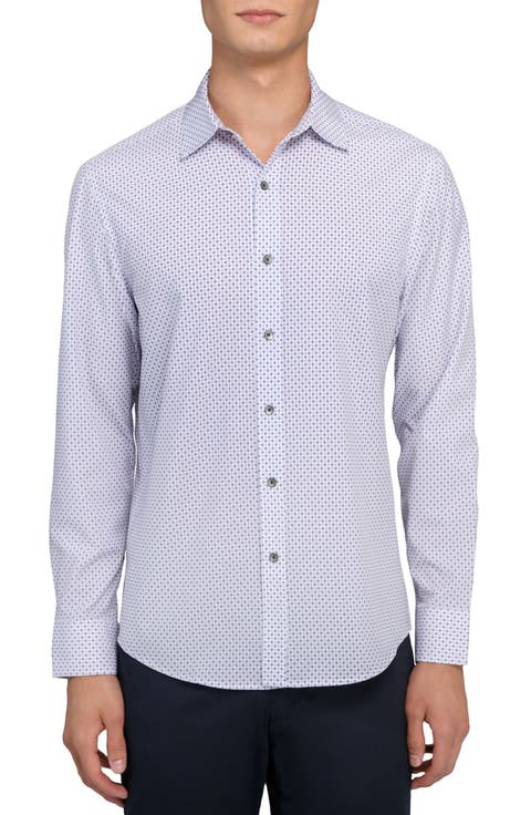 Slim Fit Neat Medallion Print Performance Button-Up Shirt