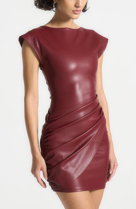 Tina Leather Gathered Dress