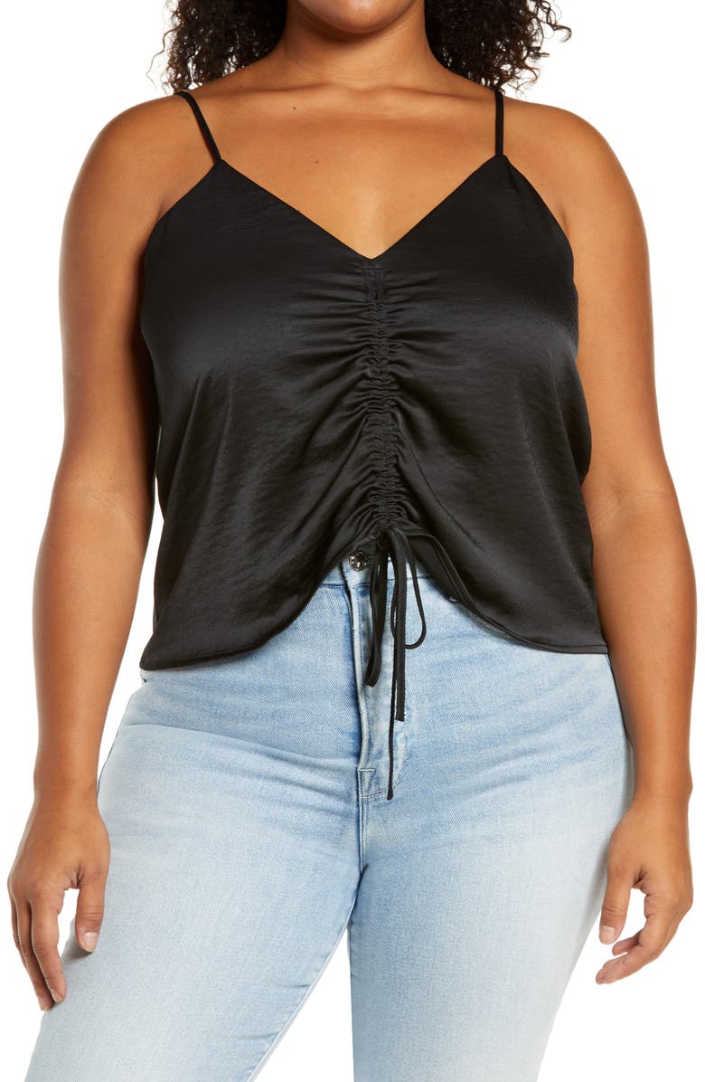 Open Edit Tie Front Satin Camisole, Main, color, Black