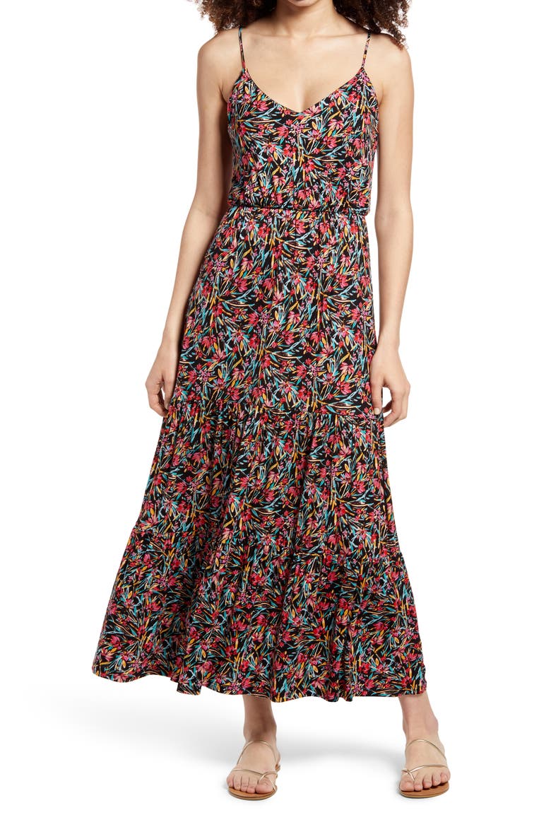 Tiered Cami Maxi Dress, Main, color, BLACK MULTI FLORAL
