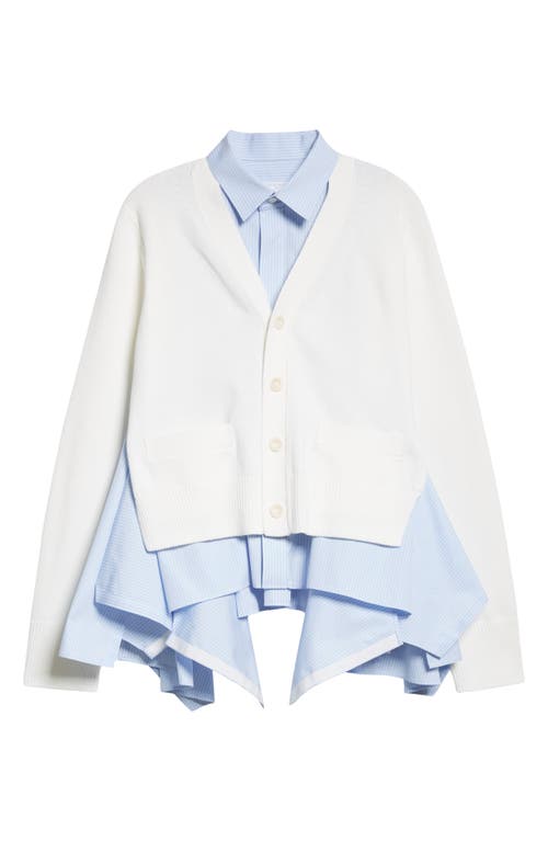 Sacai V-neck Layered Cardigan Patch Pockets In Off White X L/blue St