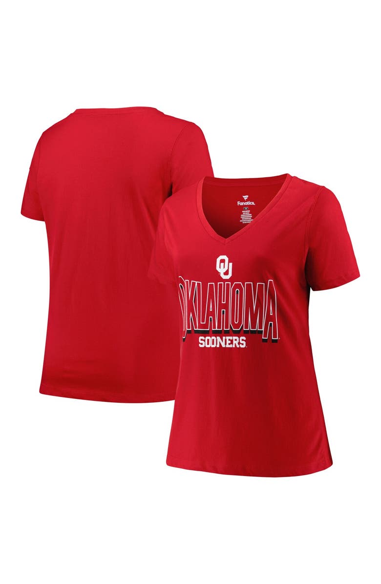 FANATICS Women's Fanatics Branded  Crimson Oklahoma Sooners Plus Size Sideline Route V-Neck T-Shirt, Main, color, 