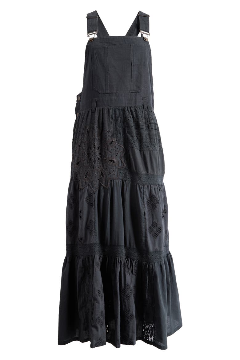 Cutwork Detail Cotton Overall Maxi Dress, Alternate, color, RAVEN