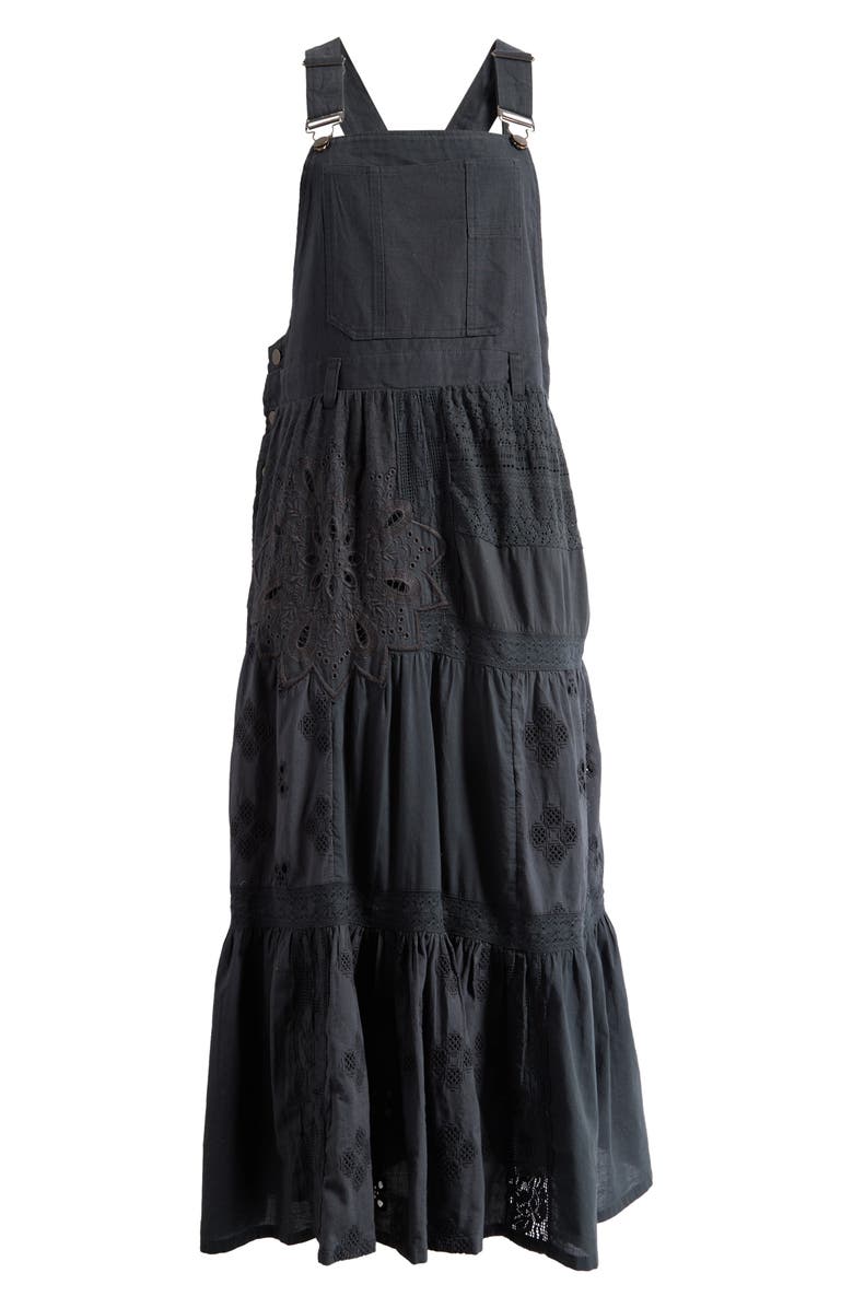 Lucky Brand Cutwork Detail Cotton Overall Maxi Dress, Main, color, Raven