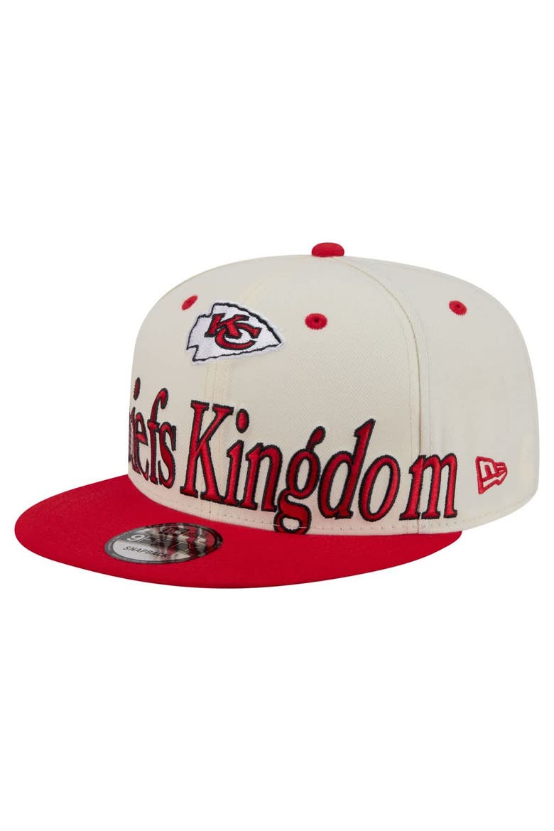 Men's New Era Cream Kansas City Chiefs Oversized Slogan 9FIFTY Snapback Hat, Alternate, color, Cream