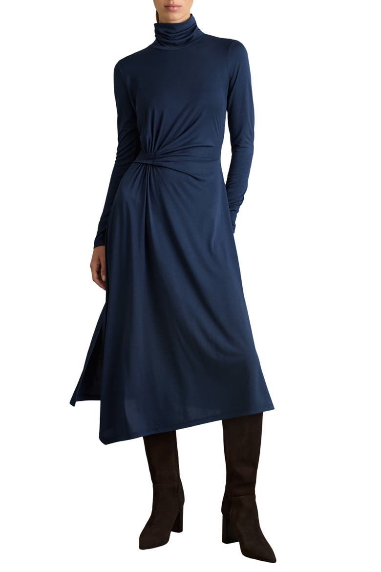 Casey Draped Jersey Midi Dress, Main, color, BLUE