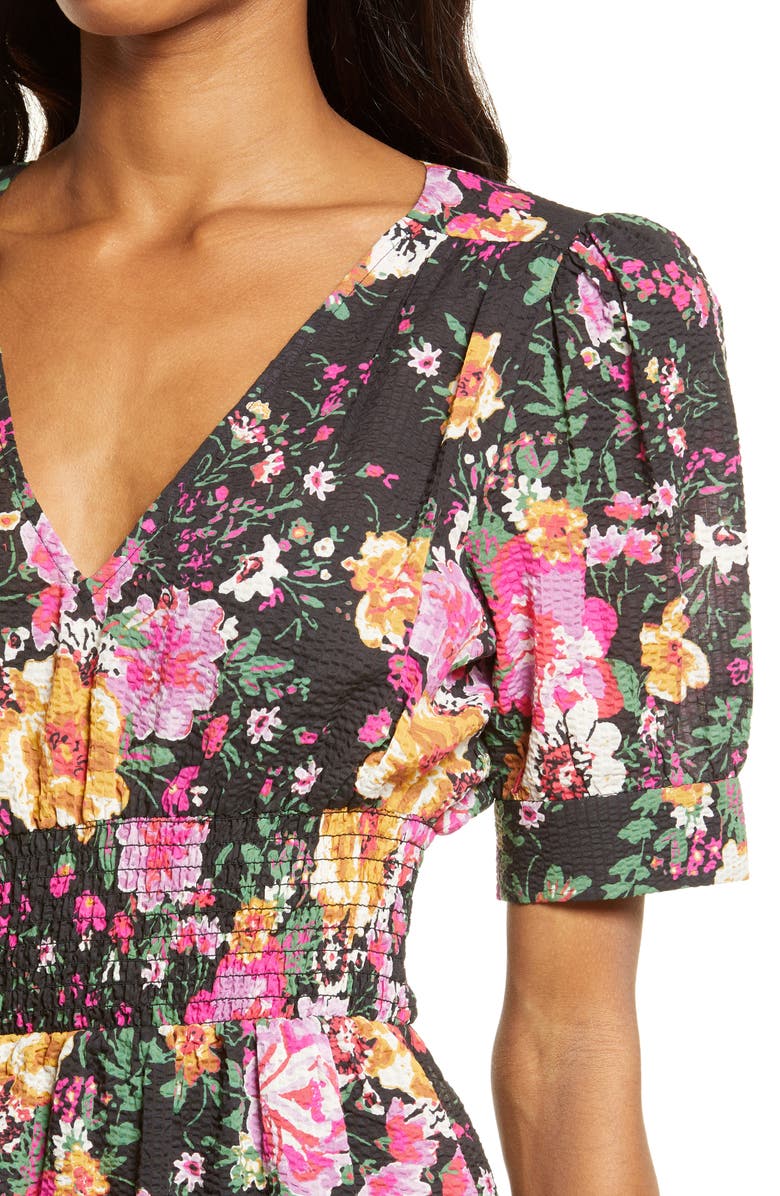 Charles Henry Floral Smocked Waist Minidress, Alternate, color, 