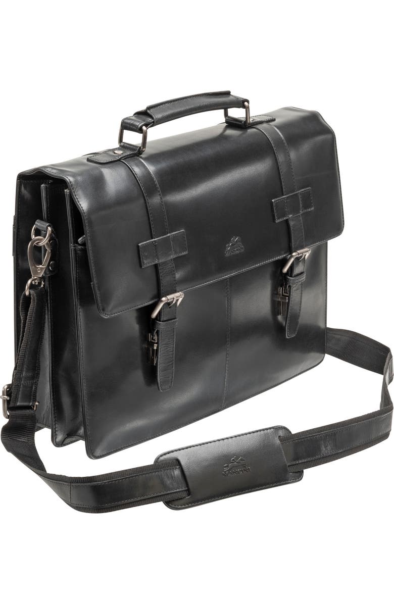Mancini Double Compartment Flap Leather Briefcase, Main, color, Black