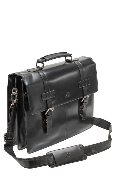 Double Compartment Flap Leather Briefcase