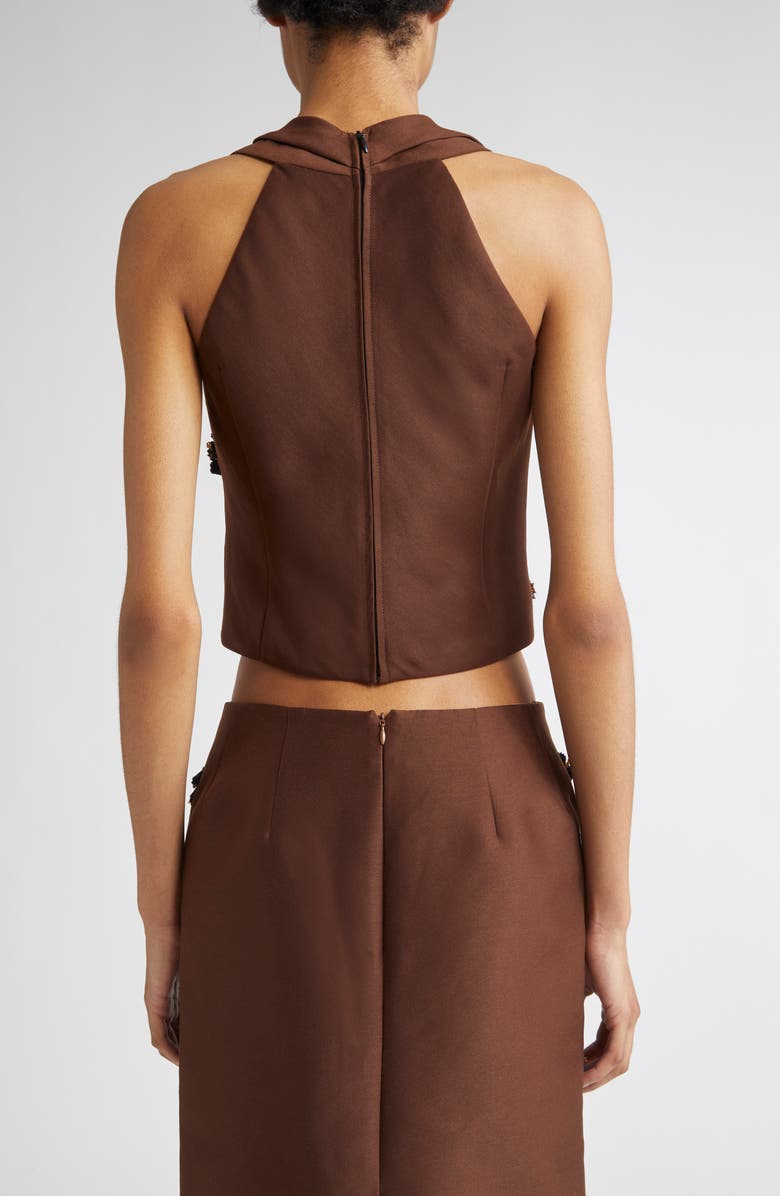 Shushu/Tong Floral Appliqué Tucked Crop Top, Alternate, color, Brown