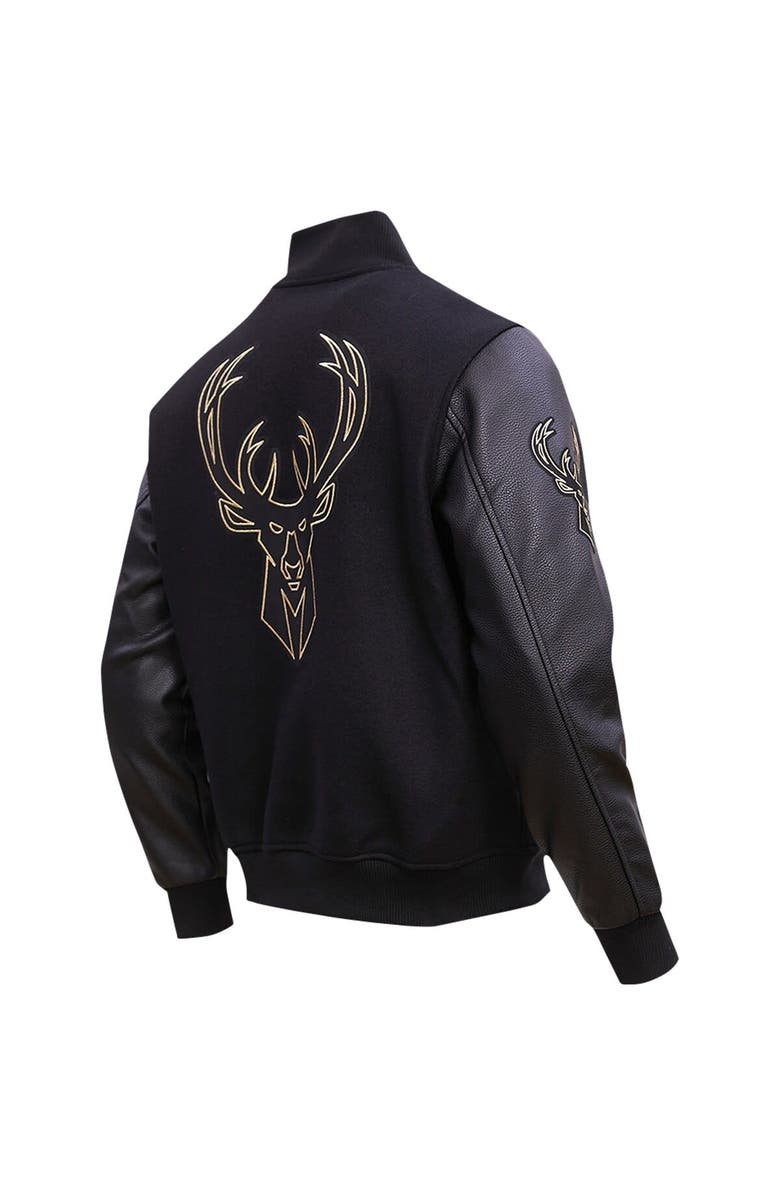 PRO STANDARD Men's Pro Standard Black Milwaukee Bucks Gold Stitch Varsity Jacket, Alternate, color, 