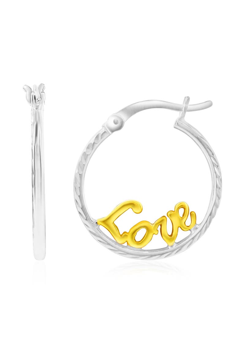 Sterling Silver Two-Tone Love Hoops, Main, color, Silver