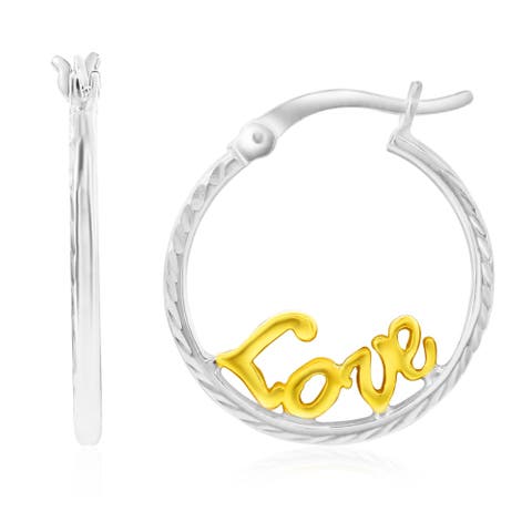 Sterling Silver Two-Tone Love Hoops