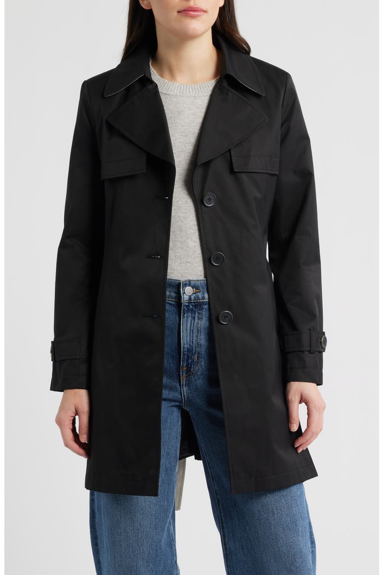 Water Resistant Cotton Blend Trench Coat, Alternate, color, BLACK
