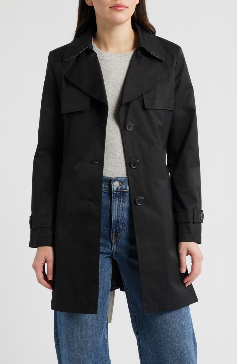 Via Spiga Water Resistant Cotton Blend Trench Coat, Alternate, color, Black