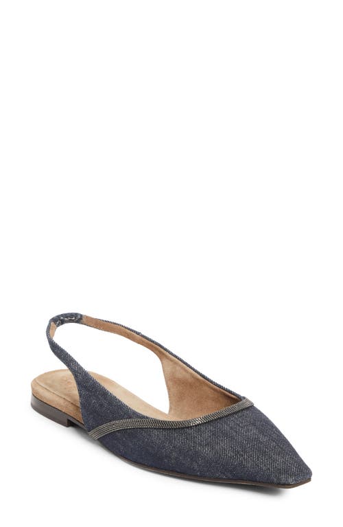 Brunello Cucinelli Monili Pointed Toe Slingback Flat In Blue