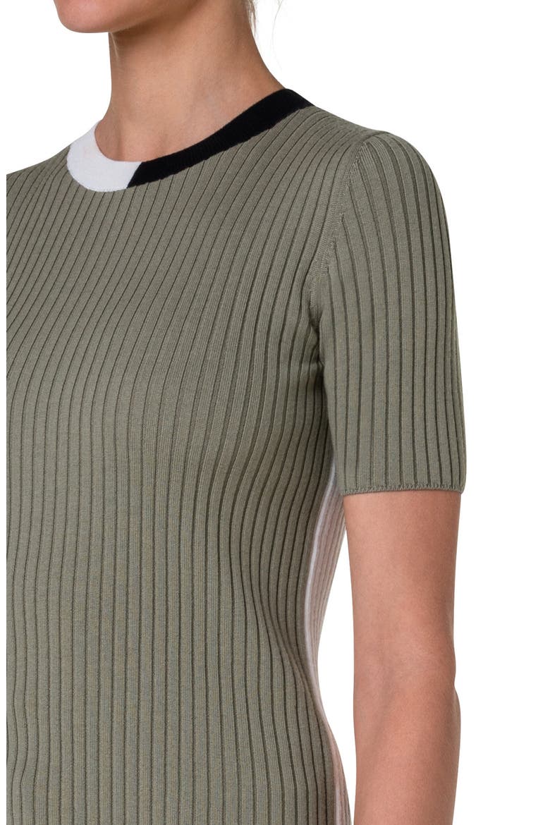 Colorblock Short Sleeve Virgin Wool Rib Sweater T-Shirt, Alternate, color, SAGE-CREAM