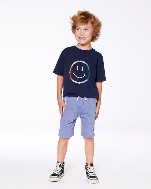 Deux Par Deux Little Boy's French Terry Zip Pocket Shorts Pale Mauve Blue In Pale Mauve Blue