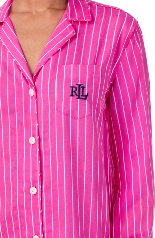 Ralph Lauren Lauren Print Cotton Blend Sleep Shirt In Pink Stripe