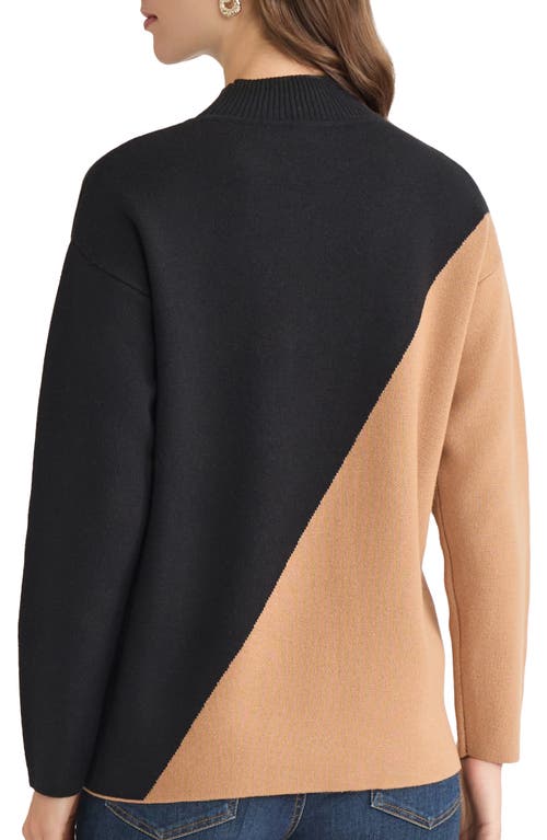 Jones New York Coloblock Mock Neck Sweater In Black