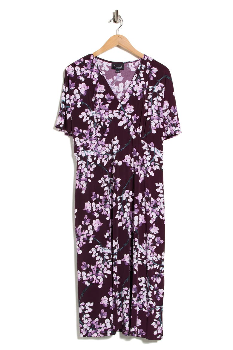 Dolman Sleeve Floral Surplice Neck Dress, Alternate, color, AUBERGINE