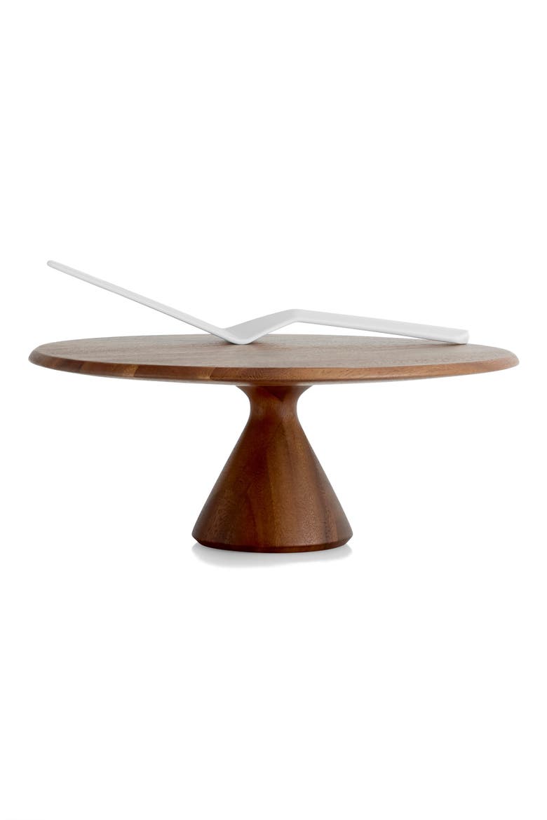 Quatro Acacia Wood Cake Pedestal & Server Set, Main, color, BROWN
