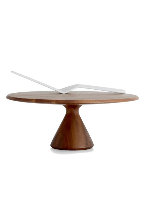 Quatro Acacia Wood Cake Pedestal & Server Set