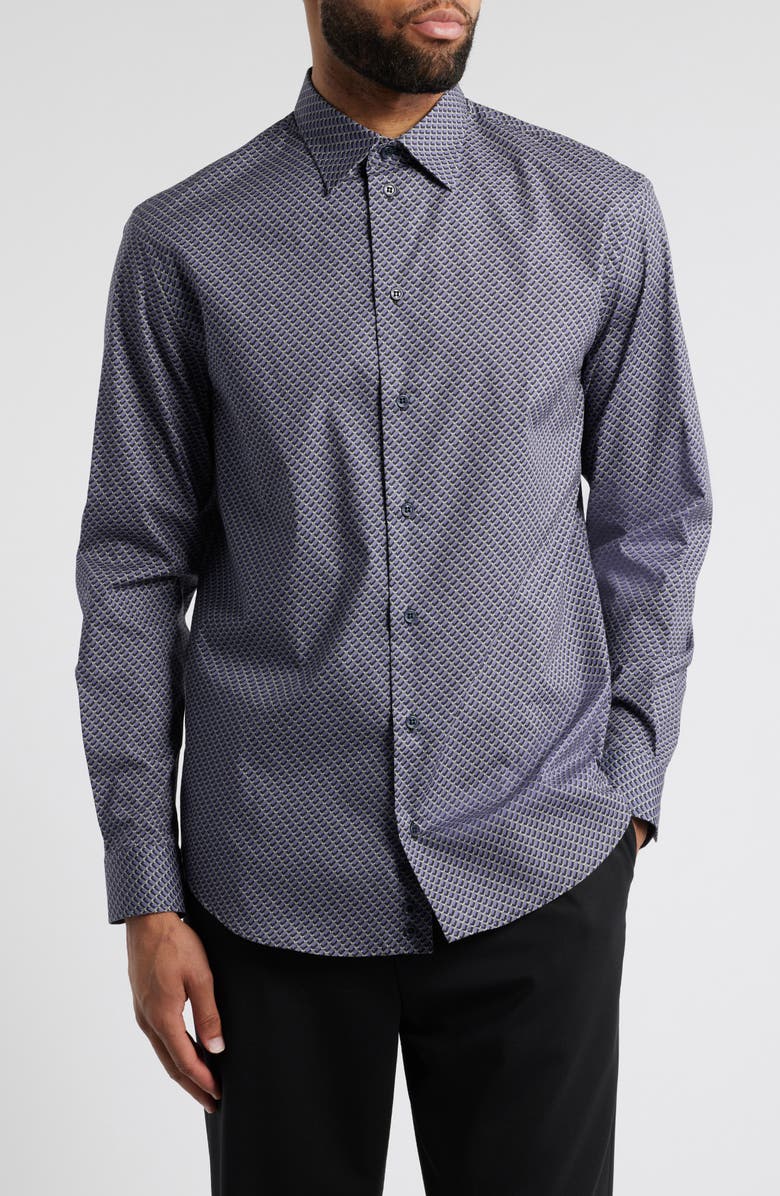 Emporio Armani Microprint Cotton Stretch Poplin Button-Up Shirt, Main, color,