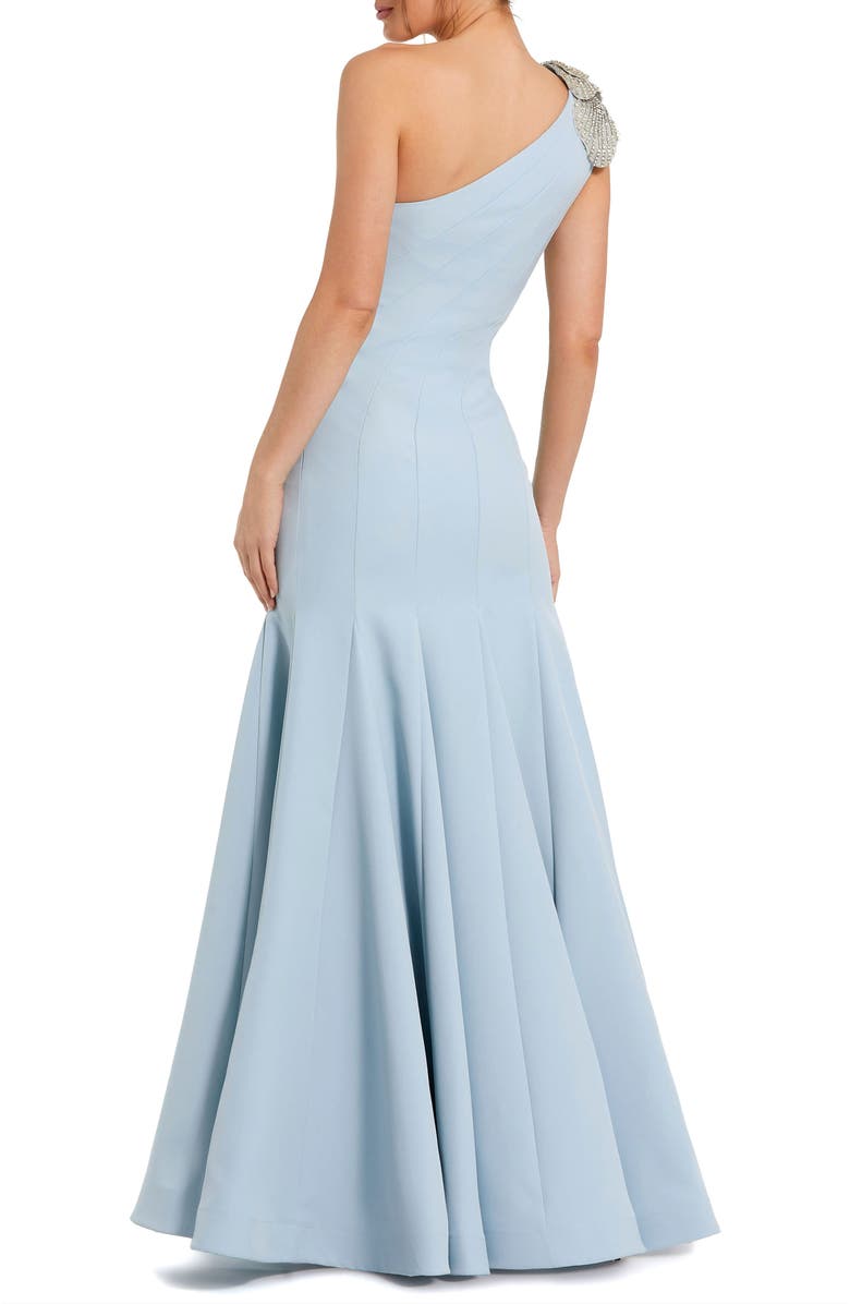 Mac Duggal Crepe One Shoulder Gown With Flower, Alternate, color, Powder Blue