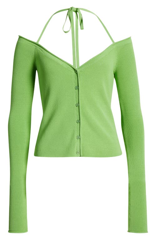 Good American Long-sleeve Off-the-shoulder Stretch Rib Knit Top In Green