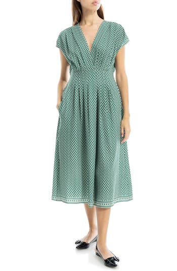 Max Studio Front Pleat Midi Dress In Multi