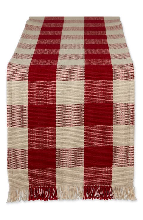 Checkered Fringe Cotton Table Runner