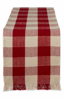 Design Imports Checkered Fringe Cotton Table Runner