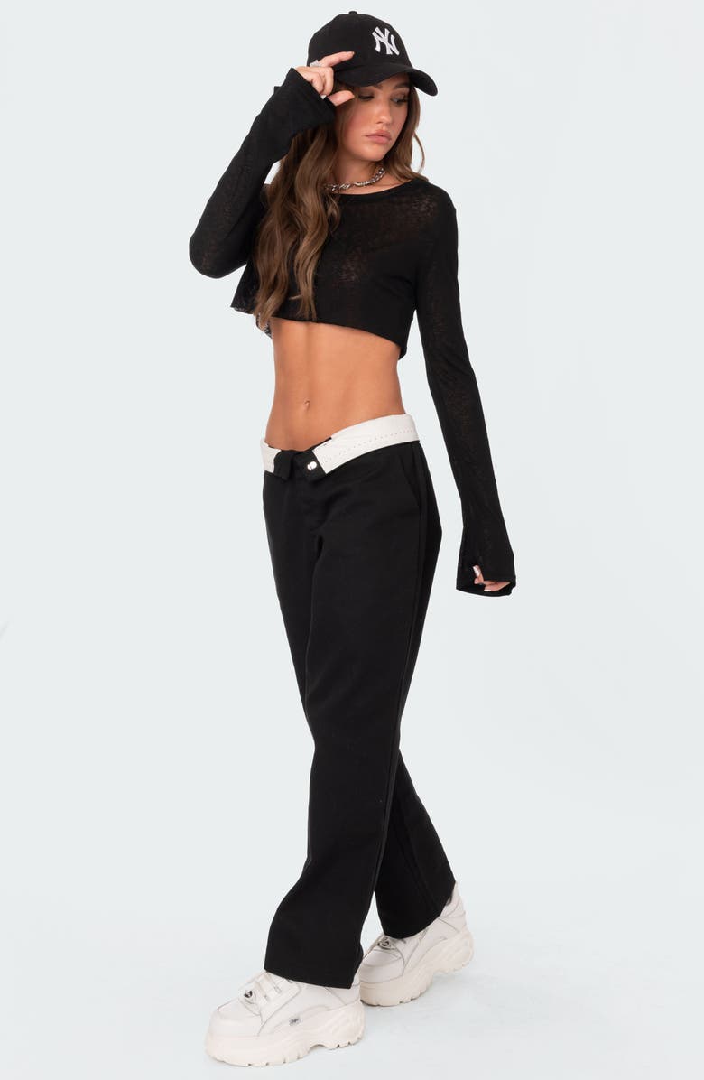 EDIKTED Sheer Raw Hem Crop Top, Alternate, color, Black