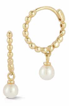 Ember Fine Jewelry 14K Gold Cultured Pearl Beaded Hoop Earrings