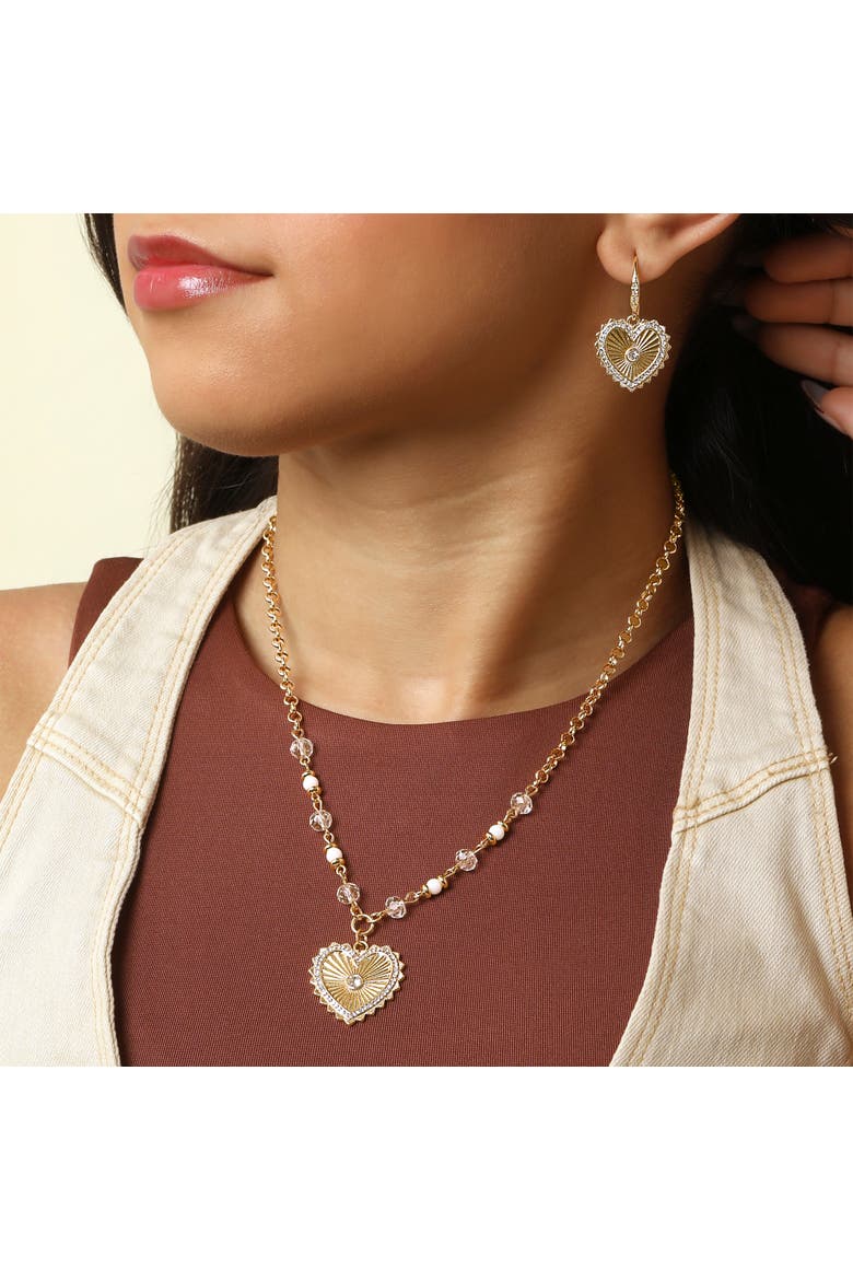 Heart Drop Earrings with Rhinestones, Alternate, color, Gold