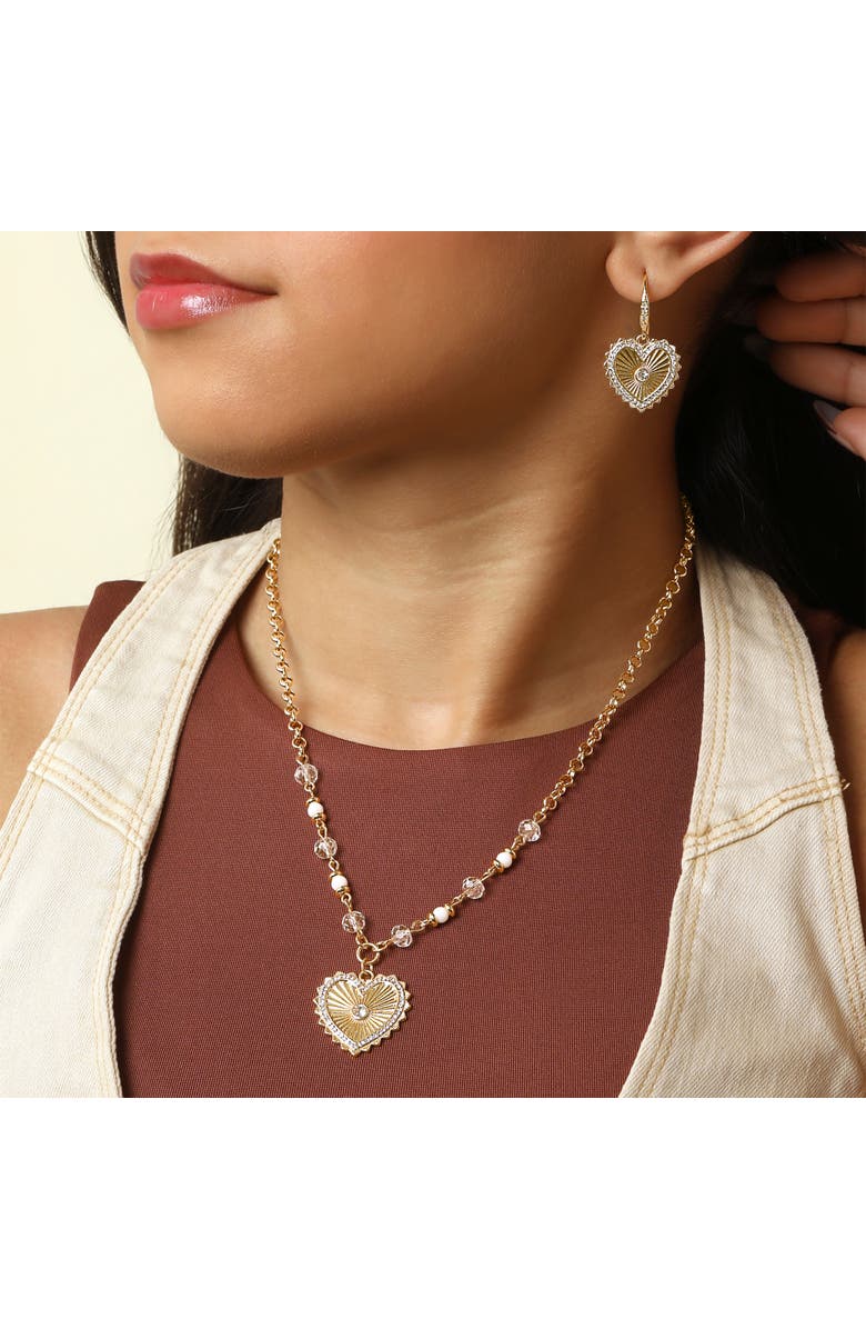 Jessica Simpson Heart Drop Earrings with Rhinestones, Alternate, color, Gold