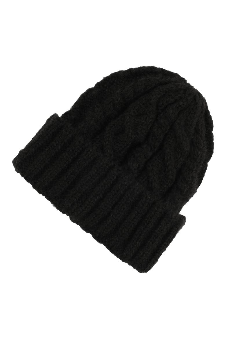 Tag Cable Knit Beanie, Alternate, color, BLACK