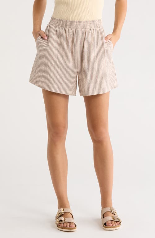Varley Darina Stripe Stretch Cotton Seersucker Shorts in Birch Taupe Stripe at Nordstrom, Size Medium