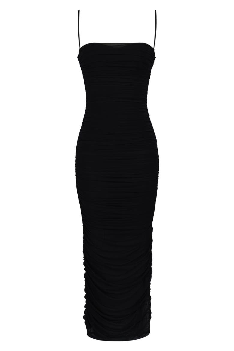 Fornarina Ruched Mesh Maxi Dress, Alternate, color, BLACK