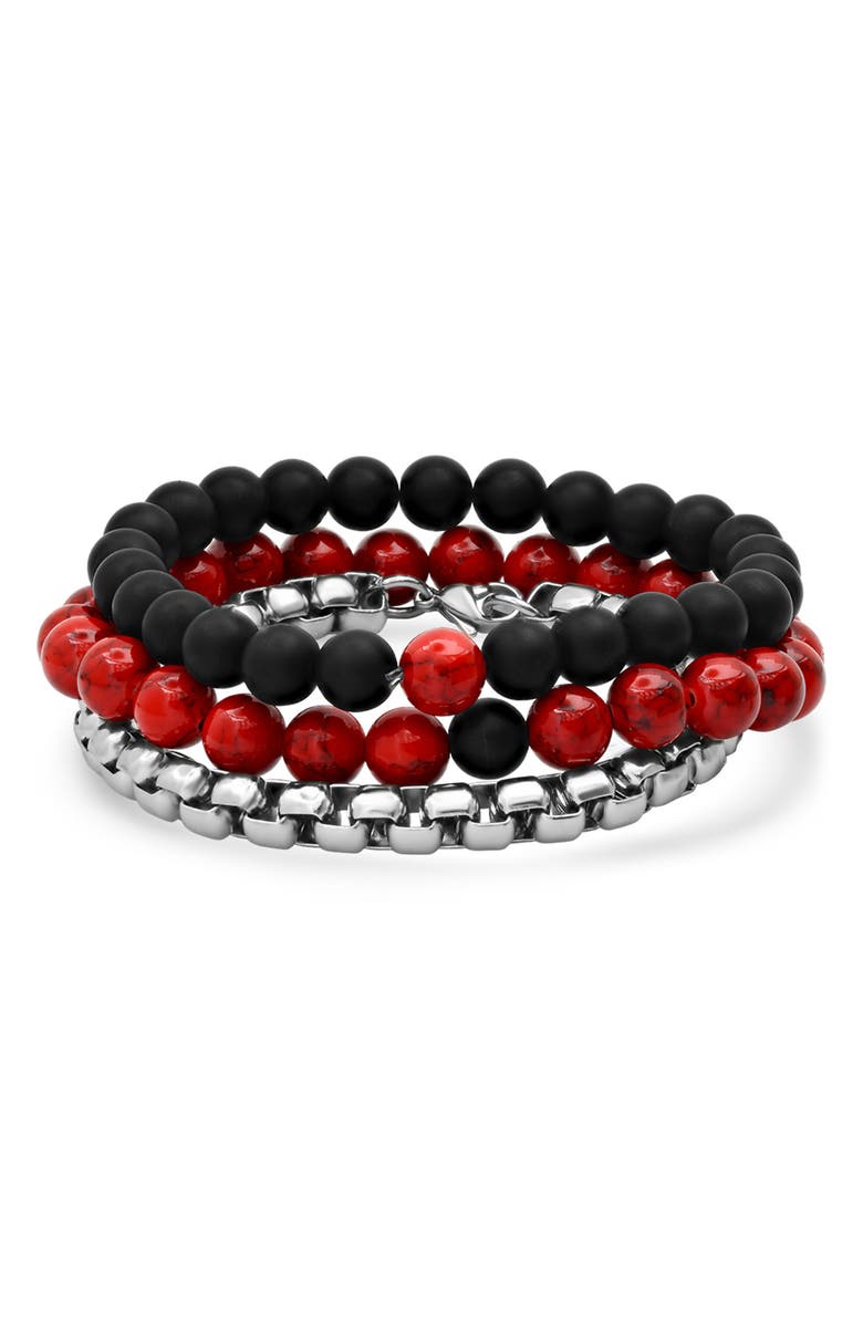HMY JEWELRY Black Lava Red Bracelet Set - 3-Piece Set, Main, color,