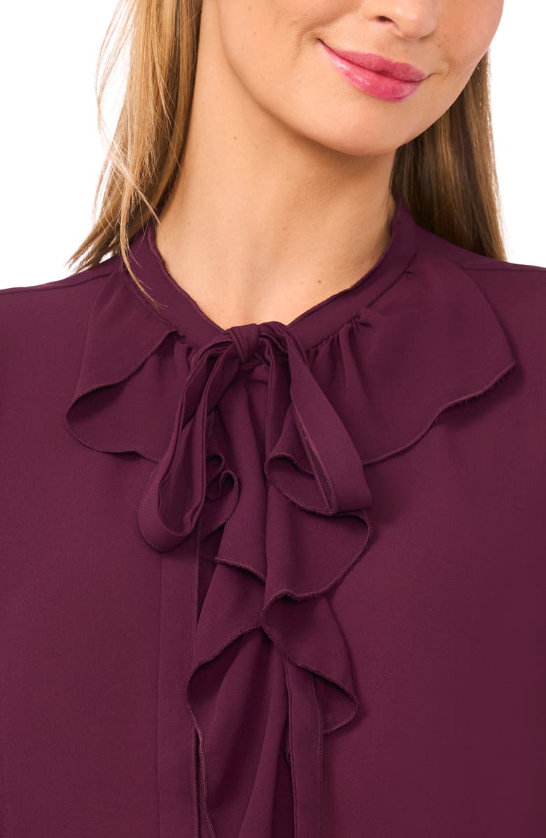 CeCe Ruffle Neck Button-Up Georgette Shirt, Alternate, color, Potent Purple